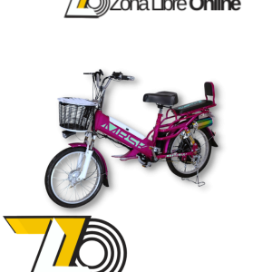 Bicicleta Eléctrica 48V15AH, Imagen frontal de bicicleta eléctrica naranja marca MURASAKI con asiento doble, canasta y parrilla, disponible en ZonaLibreOnline.com