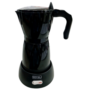 Imagen de la Cafetera Espresso Negra Royal, mostrando su elegante diseño en negro y vaso metálico resistente