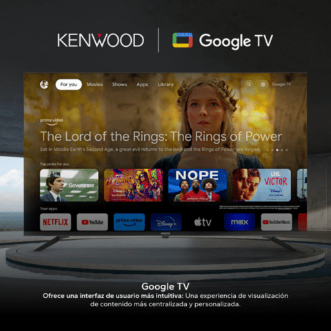 Imagen del Smart TV Kenwood 65 pulgadas 4K GOOGLE TV en un ambiente moderno