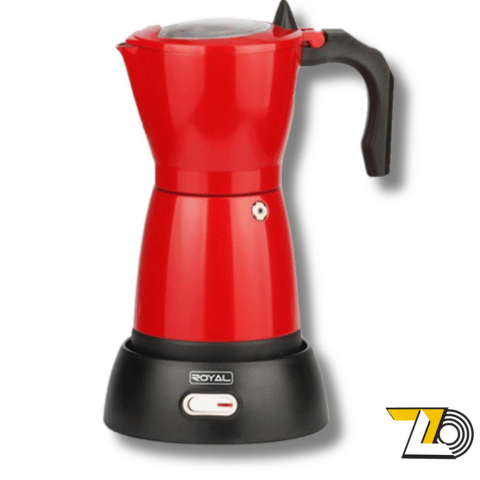 Imagen de la Cafetera Electrica Espresso Roja Royal, mostrando su elegante diseño en rojo y vaso metálico resistente
