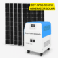 Generador solar de 5000W con seis paneles solares, pantalla LCD, múltiples salidas AC/DC, batería LiFePO4 y sistema UPS.