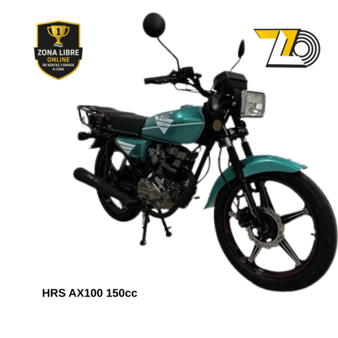 Moto HRS AX100 150cc de gasolina con diseño resistente, bajo consumo de combustible y excelente rendimiento, disponible en Panamá con envíos seguros a Cuba.