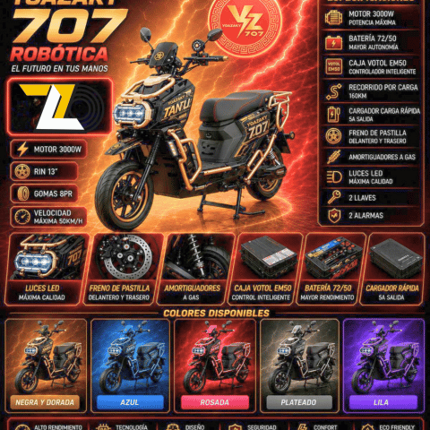 Moto eléctrica Yoazaky 707 Robótica 3000W con batería 72V 50Ah y hasta 160 km por carga